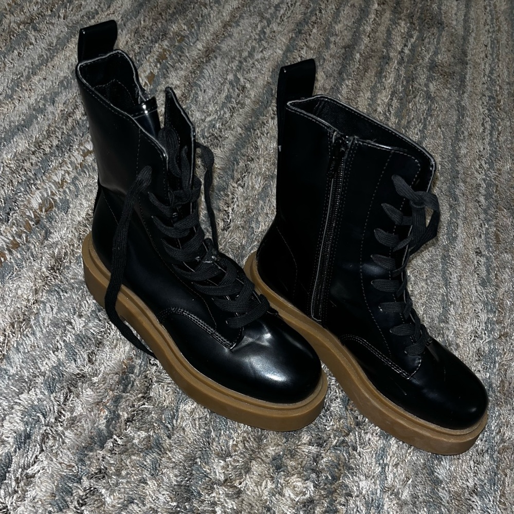 H&M Black Lace-Up Boots with Brown Soles